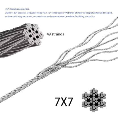 Wire Rope,Equipped with Crimping Pliers,1/16 Wire Rope, Aircraft Cable,304 Stainless Steel Cable,7x7 Strand Core 196FT,368lbs Breaking Strength - size: 1/16 inch 196FT, style: 1/16 inch
