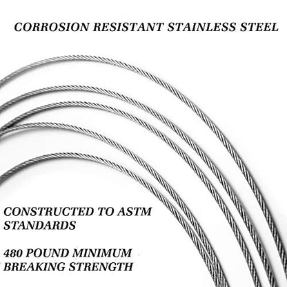 1/16 Stainless Steel Wire Rope 350 Foot Length, 7x7 Strand Core Aircraft Cable, 480 Lbs Breaking Strength, by HarborCraft