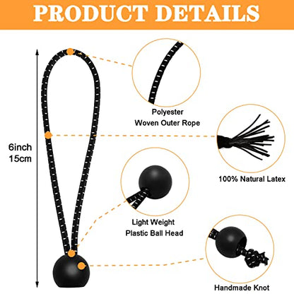 50 Pack 6 Inch Bungee Cords，Bungee Balls, Bungee Cords with Balls,Elastic String Ties for Camping, Tents, Tarp, Canopy Shelter, Wall Pipe,Holding Wire and UV Resistant,Tarp tie Down
