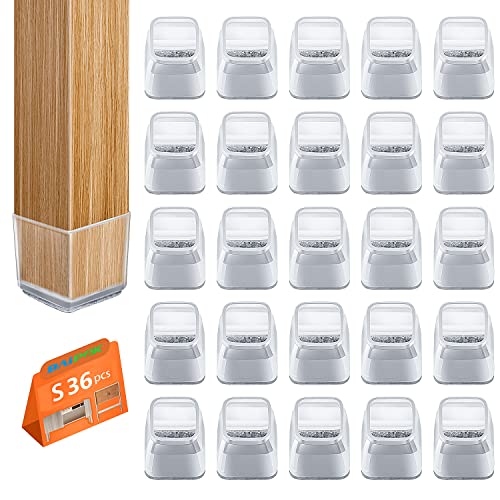 BAIPOK 36Pcs Square Chair Leg Floor Protectors for Hardwood Floors - color: Transparent-36pcs, size: Square S (0.90'' -1.22'')