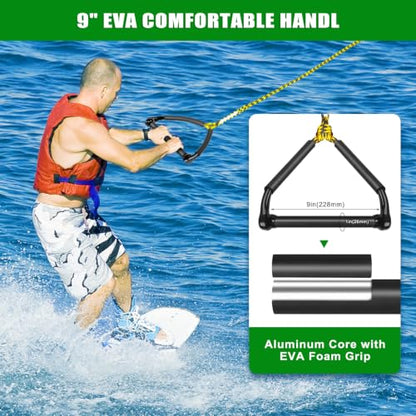 Dolibest 75FT Floating Water Ski Rope with Comfortable Handle, 4-Section Adjustable Wakeboard Tow Rope for Wakeboarding,Waterskiing,Kneeboarding & Tubing, 1600LB Strength & Reinforced End - color: Yellow + Black (with Foam)