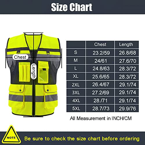 Safety Vest High Visibility Reflective Construction Vest for Men - color: Yellow, size: Large
