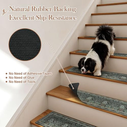 OJIA Black Stair Runner Non-Slip Stair Treads for Wooden Steps 15PCS 30"x8" - color: Black-Plants, size: 15PCS