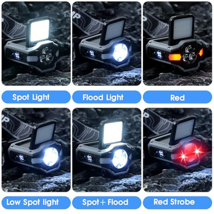 Foleto Hat Clip Lights, 2 Pcs 900lm Rechargeable Dimmable Clip on Cap Lights, 180° Adjustable Waterproof Bright Headlamp Flashlight, Led Hat Light for Running, Fishing, Camping, Hunting, Working(T153)