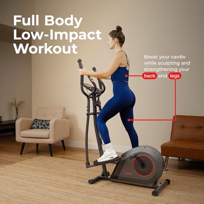 Sunny Health & Fitness Smart Upright Elliptical Machine with Pulse Sensor - size: 12" Stride