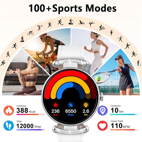 uaue Smart Watches for Women Android iOS, 1.2'' Fitness Trackers with Bluetooth Call (Answer/Make), Smartwatch with Heart Rate,Sleep Monitor, IP68 Waterproof,100+ Sports Mode,White and Silver - color: White and Silver
