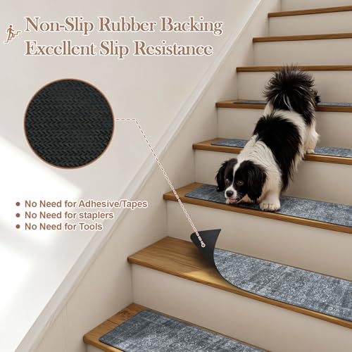 OJIA Stair Treads Non-Slip Stair Runner for Wooden Steps 15PC 30"x8" - color: Dark Gray, size: 30" x 8"
