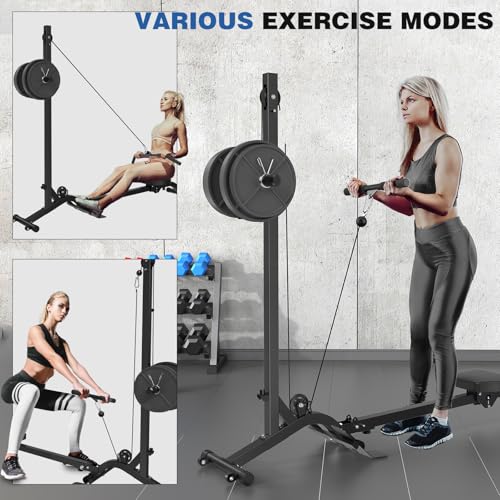 BEKING Foldable Rowing Machine,Adjustable LAT Pull Down & Low Row Cable Machine with Weight Plates,2 in 1 Multi-Function Compact Rowing Machine with High/Low Pulley Stations