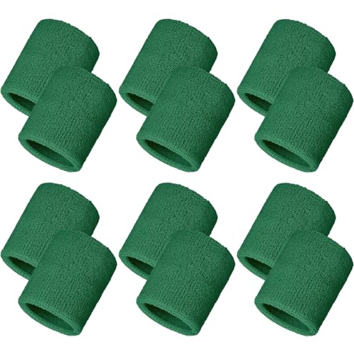 Bememo 12 Pcs Sweatbands Wrist Bands - color: Dark Green, size: 3.15 Inch