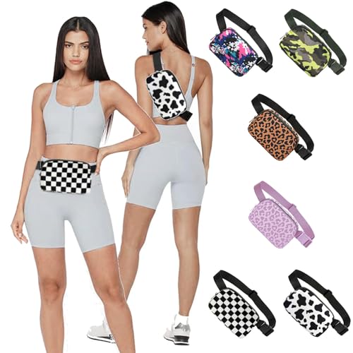 Tapp Collections Unisex Mini Crossbody Belt Bag with Adjustable Strap Small Waist Pouch for Workout Running Traveling Hiking - A Pattern/Checker Black & White, 8’’ x 2’’ x 5’’ - color: A Pattern / Checker Black & White