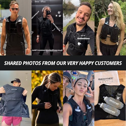 Build & Fitness LITEVEST Running Vest with 2X 500ml Soft Flasks – 7 Pockets, Lightweight, Breathable Hydration Vest – Premium, Secure, Comfort & Style for Training, Trails, Marathons & Everyday Runs - size: L / XL