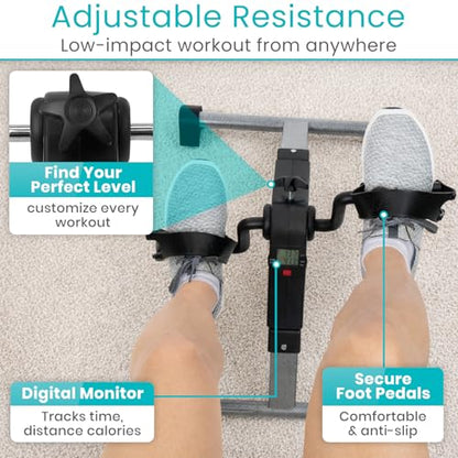 Vive Folding Pedal Exerciser - Under Desk Exercise Bike for Seniors, Elderly - Sit Down Stationary Peddler Equipment for Arm, Leg, Hand, Foot - Mini Floor Bicycle with LCD Display, Adjustable Tension