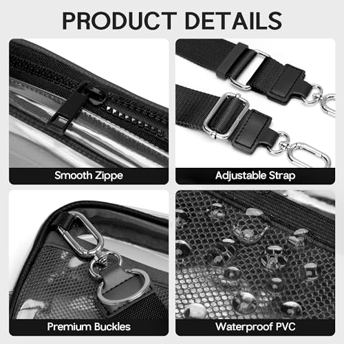 FODOKO Wristlet wallets for Women RFID crossbody bags with 4 Zippers - color: Clear-black