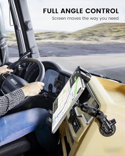 OHLPRO Heavy Duty Drill Base Tablet Mount for Truck Dashboard - Permanent Screw Down iPad Car Holder for Semi Trucks, Vans & Commercial Vehicles, Fits 5-17 Inch Devices, 360° Rotating Adjustable Arm - size: Standard Arm