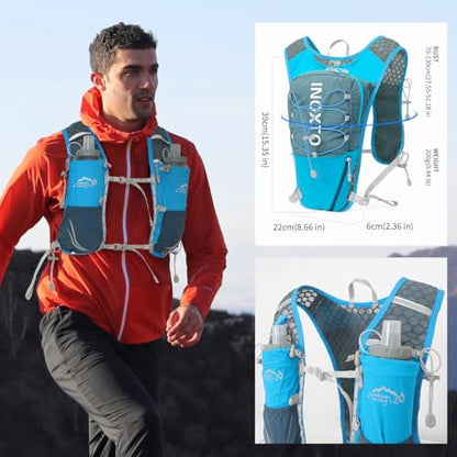 IX INOXTO Running Vest for Women Men, Adjustable Chest Straps Running Hydration Vest with 500ml Soft Flask, Lightweight Breathable Reflective Hydration Backpack for Hiking - color: blue with 500ml