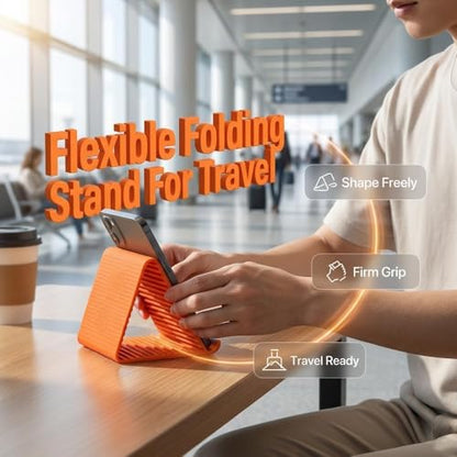 2PCS Portable Foldable Silicone Aluminum Phone Holder, 2026 New Flexible Silicone Phone Stand, Airplane Phone Holder for Tablet Laptop Desk Travel Non-Slip Bed Office Treadmill