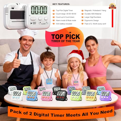 Antonki 2 Pack Digital Timer for Kids Classroom Kitchen Timers for Cooking - color: Pure White *2