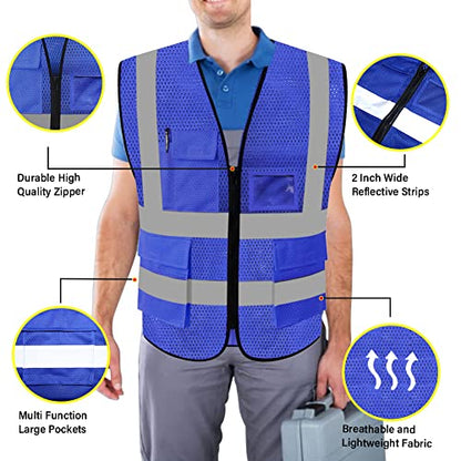 FEimaX High Visibility Safety Vest Mesh Work Vests with Reflective Strips - color: Blue, size: 3X-Large