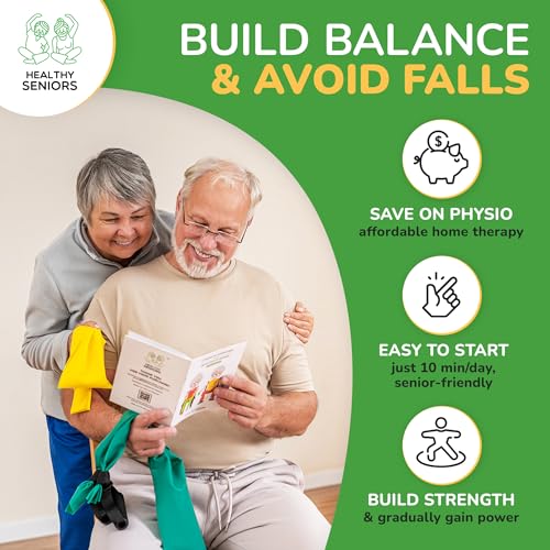 Healthy Seniors Chair Exercise Program with Two Resistance Bands, Handles and Printed Exercise Guide. Suitable for Rehab or Physical Therapy. Thoughtful Gift for Grandma or Grandpa