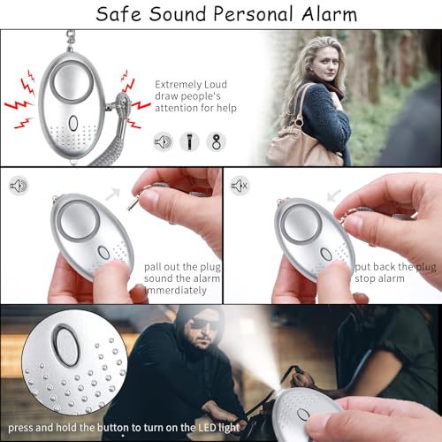 QINER Safety Keychain Set for Women, Safety Keychain Set with Personal Alarm, 9 Pcs Protective Accessories for Women - color: Silver