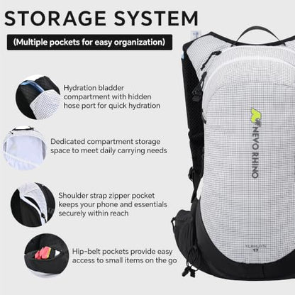 N NEVO RHINO 17L Hydration Backpack, Water Backpack with 500ml Soft Flask - color: White