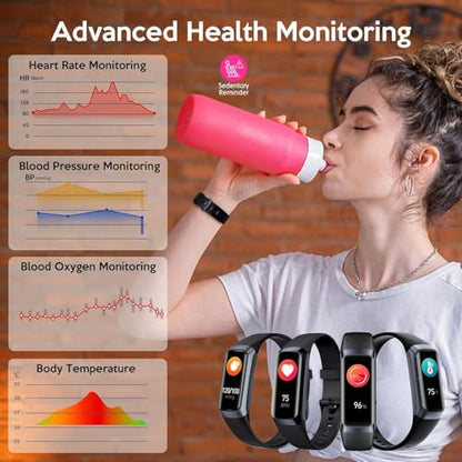 Fitness Tracker, 2026 Smart Band with Heart Rate & Blood Pressure Monitor, IP67 Waterproof Activity Tracker with Sleep Tracking & Step Counter for Men Women, Black - color: Black