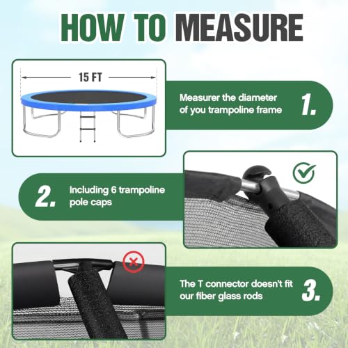 Wesiti Trampoline Fiber Glass Rods for Top Ring of Net Enclosure Fiberglass Poles for 8/10/12/14/15/16Ft Frame with Tube Caps, Not for The Plastic T Connector - size: for 15ft Trampoline Frame