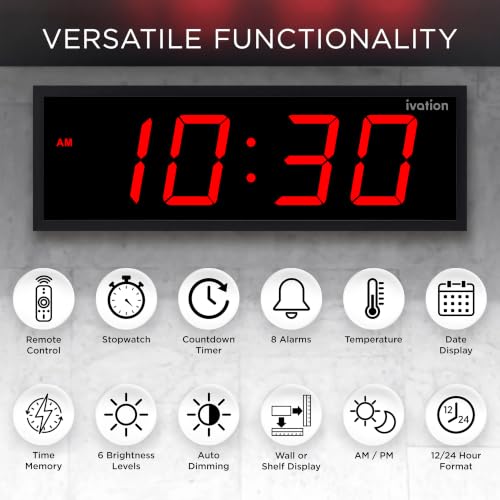 Ivation Large Digital Wall Clock with Big LED Display & Timer, 24" - color: Red, size: 24" x 8"