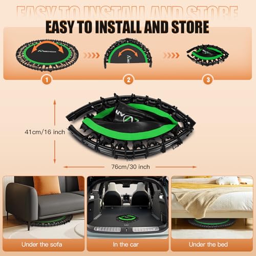 ANCHEER 40"/48" Foldable Mini Trampoline with Adjustable Handle for Adults - color: green, size: 40 inch