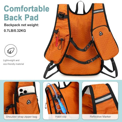 BOVIP Lightweight Hydration Back,15L Multipurpose Hiking Backpack with 1.5L Water Bladder ,Hydro Water Daypack for Cycling Hiking Rave for Men Women - size: Orange
