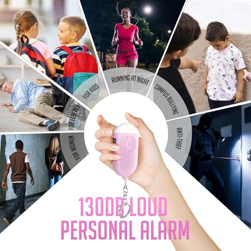 Personal Safety Alarm - 3-Pack - Rechargeable - Strobe LED Flashlight - SOS Emergency Loud Siren - Self-Defense Keychain - for Women, Students, Children, Seniors (White, Pink, Blue) - color: white+blue+pink