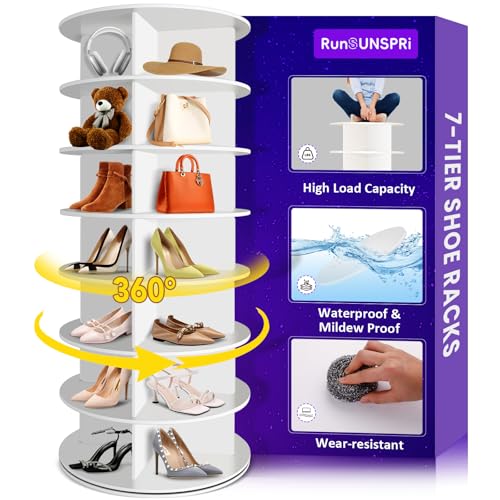 RUNSUNSPRI 7 Tier Rotating Shoe Rack 360°Rotating Shoe Rack Tower - size: 7 Tier (23.4"W x 62.8"H)