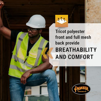 Pioneer Hi Vis Safety Vest for Men & Women - Reflective Cooling Mesh - 8 Pockets - Class 2 - Construction, Traffic, Security - color: Green, size: 5X-Large