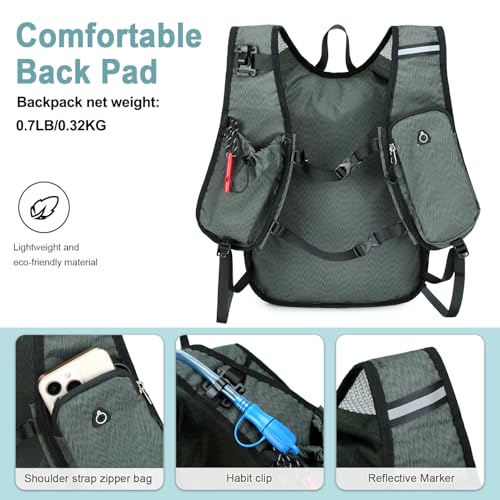 BOVIP Lightweight Hydration Back,15L Multipurpose Hiking Backpack with 1.5L Water Bladder ,Hydro Water Daypack for Cycling Hiking Rave for Men Women - size: Gray