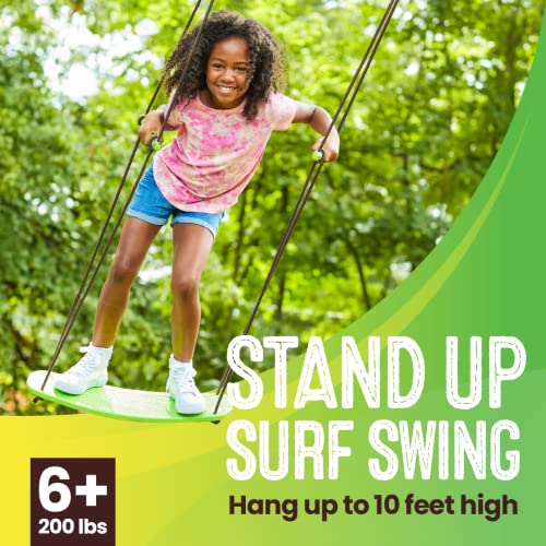 Swurfer Kick Stand Up Surfing Tree Swing Outdoor Swings for Kids Up to 200 Lbs - Hang from Up to 10 Feet High - Includes 24" SwingBoard, UV Resistant Rope, & Handles - color: Green