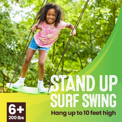 Swurfer Kick Stand Up Surfing Tree Swing Outdoor Swings for Kids Up to 200 Lbs - Hang from Up to 10 Feet High - Includes 24" SwingBoard, UV Resistant Rope, & Handles - color: Green