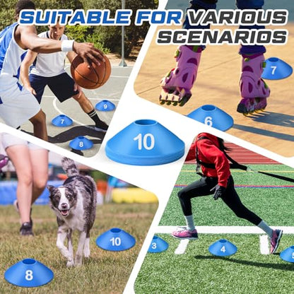 10 Pcs Numbered Sports Disc Cone with Mesh Carry Bag - color: Blue