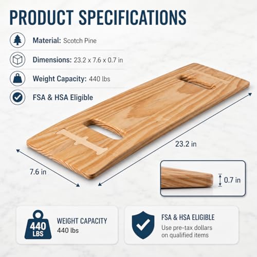 Transfer Board, 23.2 in Wooden Slide Board for Transferring, Patient Transfer Board for Wheelchair, Bed, Chair, Sofa & Commode, 2 Cutout Handles, 440 lb Capacity