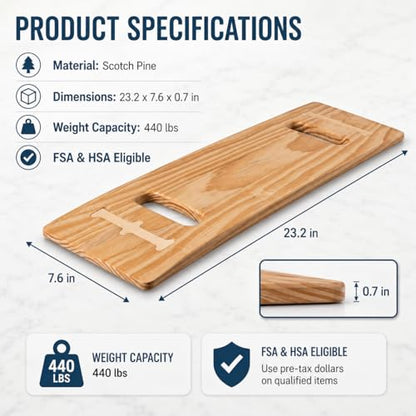 Transfer Board, 23.2 in Wooden Slide Board for Transferring, Patient Transfer Board for Wheelchair, Bed, Chair, Sofa & Commode, 2 Cutout Handles, 440 lb Capacity