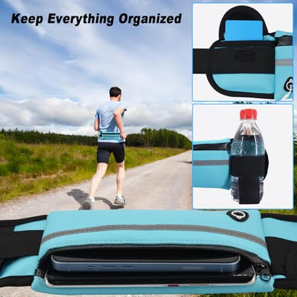Slim Running Belt Fanny Pack, Exercise Waist Pack Runners Bag Money Belt Phone Holder for Running Hiking Cycling Workout, Blue