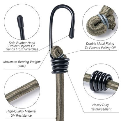 6Pcs 18inch Olive Green Bungee Cords with Hooks, Heavy Duty Elastic Bungee - size: 18inch, style: Olive Green