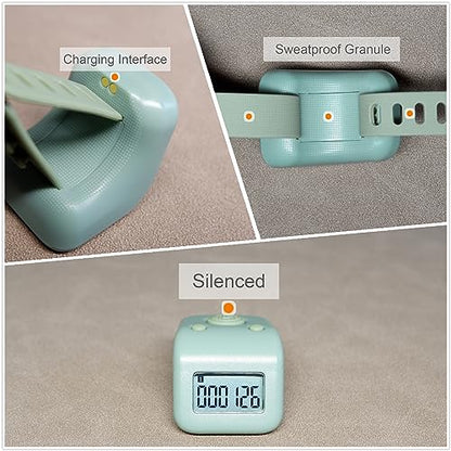Rechargeable Finger Counter, IPX8 Waterproof Lap Counter, Silent 6 Channels Digital Tasbih Tally Clicker with LED for Prayer Swimming Knitting Gift - color: Black
