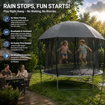 10FT 12FT 14FT 15FT 16FT Dome Trampoline Canopy Cover for Backyard Trampolines, 600D Heavy-Duty Waterproof Fabric with Taped Seams, Curved Roof Design Prevents Water Pooling - size: 14FT
