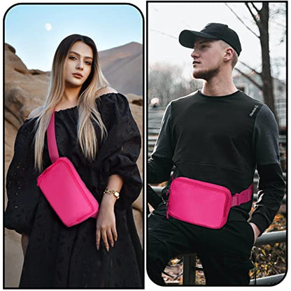 Amazerbst Belt Bag, Fanny Pack, Everywhere Belt Bag,40 Inch Adjustable Strap,for Women and Men,Waterproof - color: Rose Red