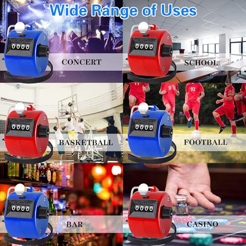 FEBSNOW 2 Pack Tally Counter Clicker 4 Digit Number for School Event - color: Red Blue