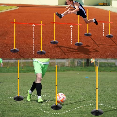 Adjustable Height Agility Speed Hurdles with Rubber Base, Training Equipment Set for Soccer, Track and Field, Detachable Agility Poles - size: 3.3 FT, style: Pack of 6