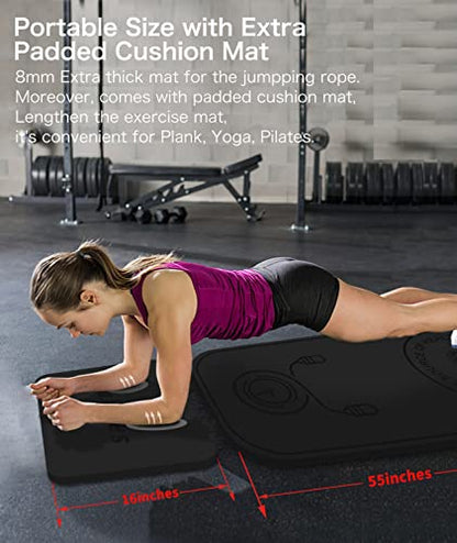 Jump Rope Mat Shockproof Exercise Skipping Mat All-Purpose Extra Thick High Density Anti-Tear Exercise Yoga Mat, Non Slip for Indoor and Outdoor - color: Black