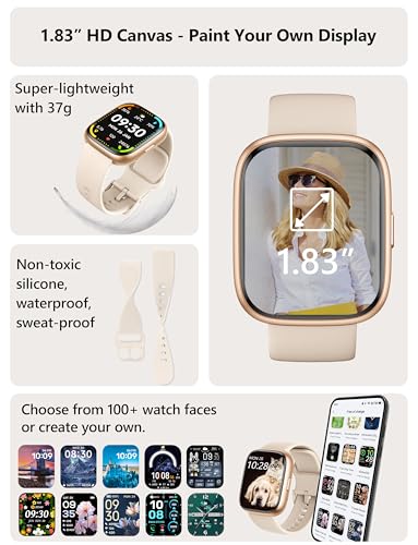 Smart Watch 2026 Upgrade for Women Men Android & iPhone [2 Bands, 44mm case, 1.83''], Alexa Built-in, Make/Answer Call, HR SpO2 Sleep Stress Monitor Fitness Tracker, IP68 Waterproof Step Counter Watch - color: Beige