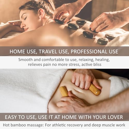 Massage Stones Set with Warmer Kit Hot Rocks Bamboo for Massage Hot Stones Massage Warmer Kit with Temperature Control and Carry Bag for Home Use (11 Stones and 3 Sticks) Suitable for Gifting