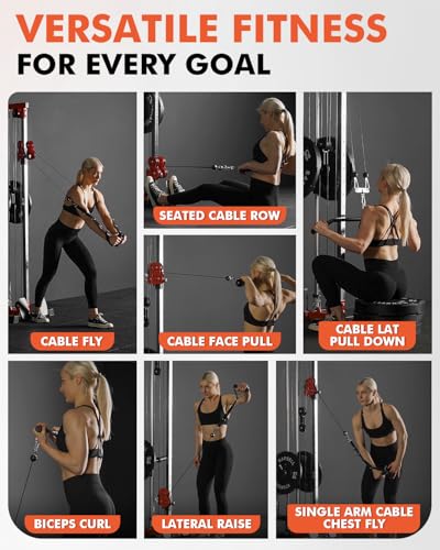 Mikolo Wall Mount Cable Station, Cable Crossover Machine with Dual Pulley System and 19/27 Adjustable Positions for Home Gym Fitness Equipment - color: RED, size: G3 Cable Machine